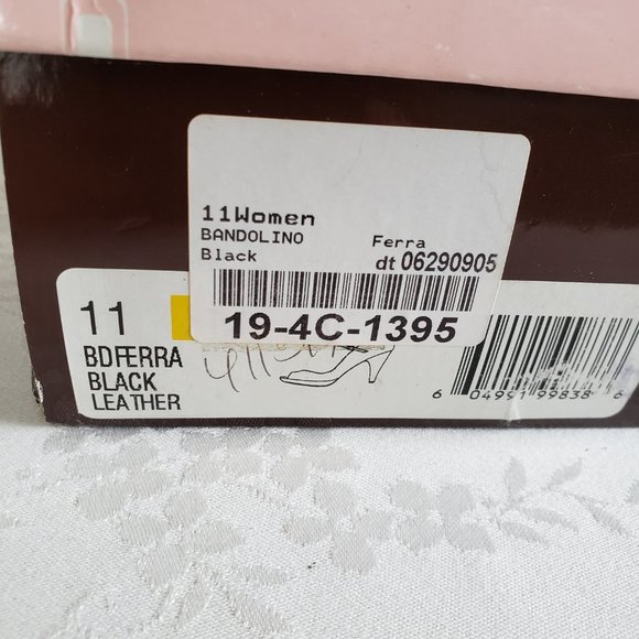 New BANDOLINO Black leather platform peep toe Mary Jane strap pumps Plaid lining - Picture 10 of 10